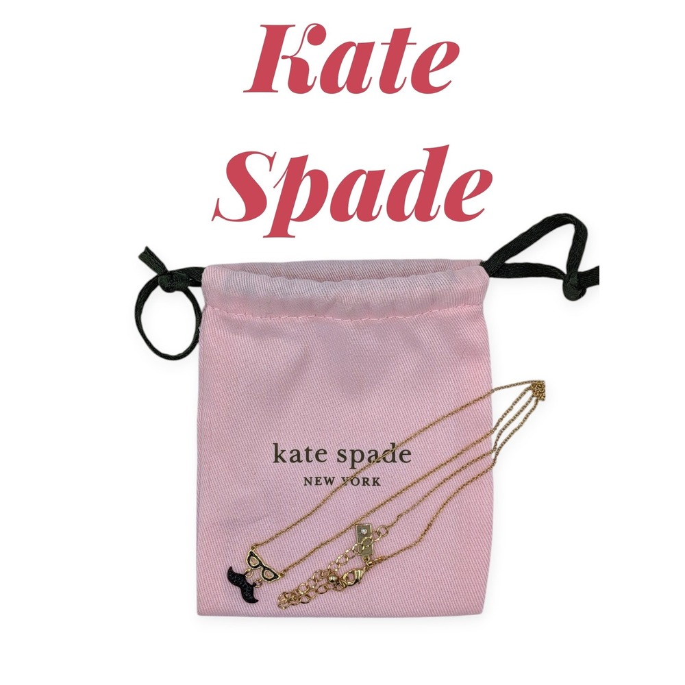 Kate Spade New York Necklace Dress The Part Gold Black Glasses Mustache Pendant